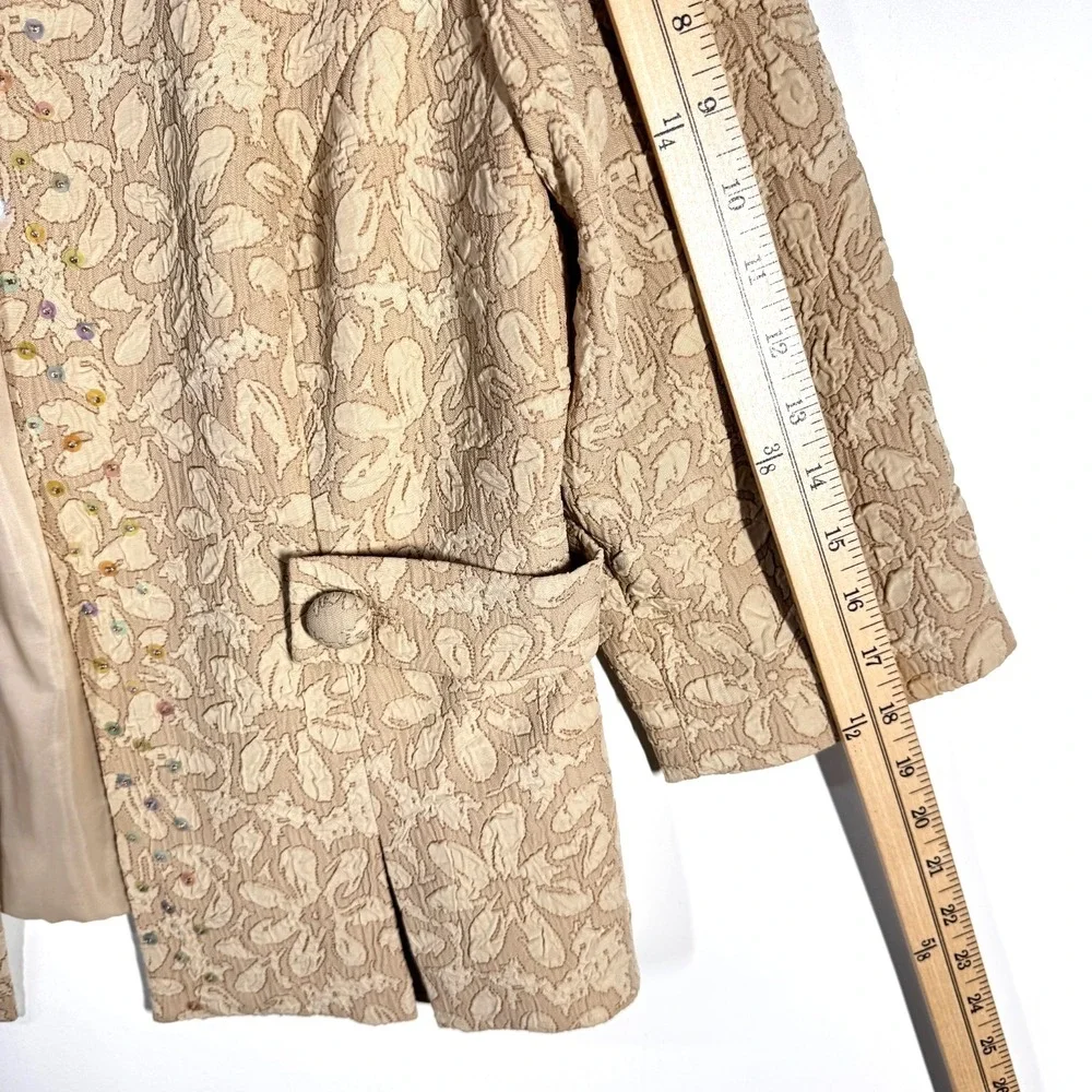 Emma James Skirt Suit Set Womens 12P Beige 3pc Floral Jacket Formal Bridal Party